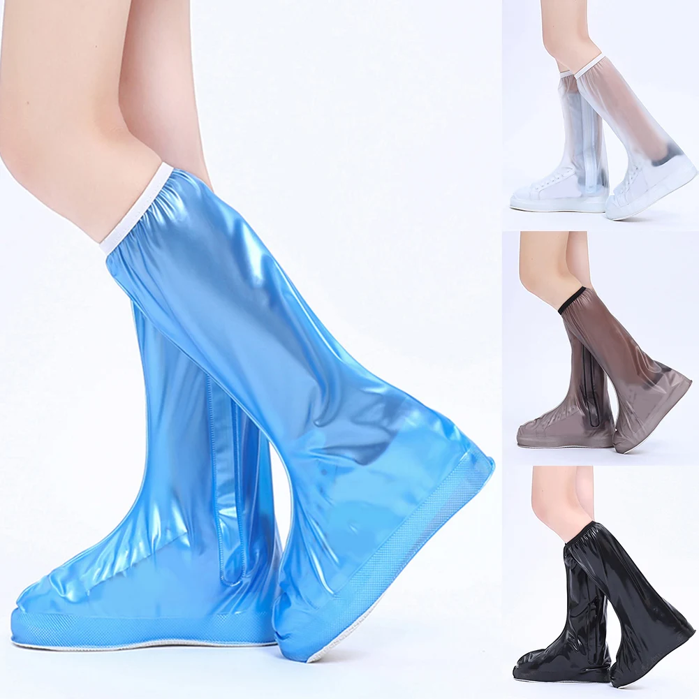 

High Waterproof Rain Reusable Shoes Covers All Seasons Slip-resistant Zipper Rain Boots Unisex Solid Color Shoes Accessories