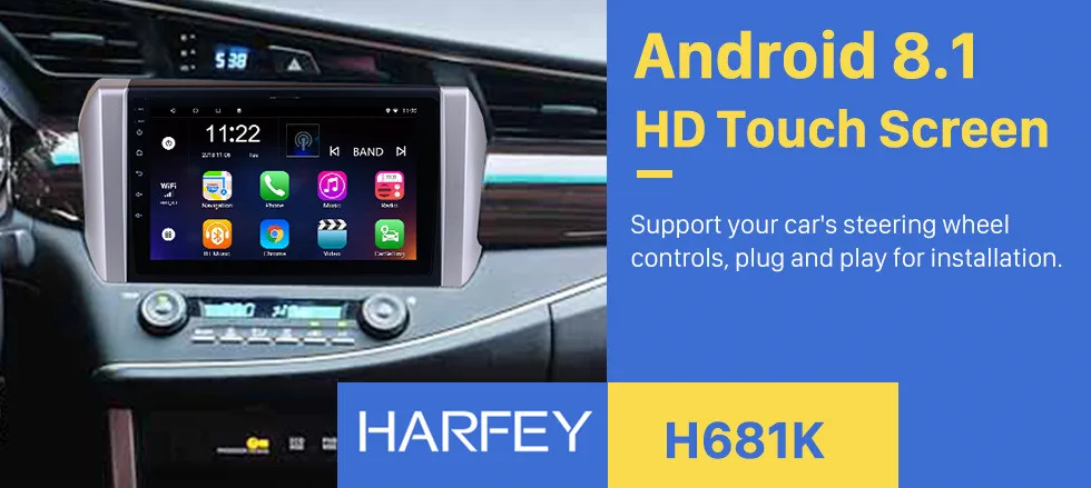 Excellent Harfey 9 Inch Android 8.1/7.1 Quad-core Car Multimedia Player For 2015 Toyota INNOVA LHD Bluetooth WIFI GPS Navigation System 0