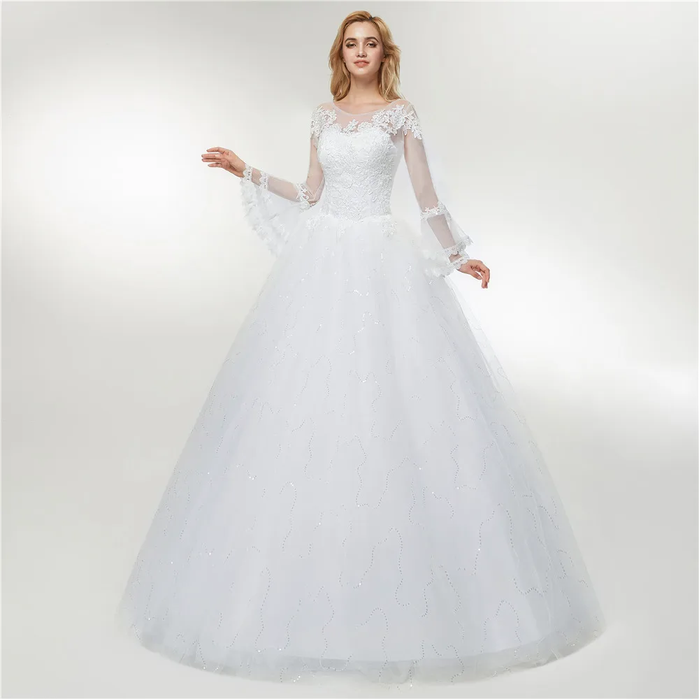 Fansmile Тюль Mariage Vestido De Noiva кружевное бальное свадебное платье размера плюс свадебное платье с аппликацией FSM-424F