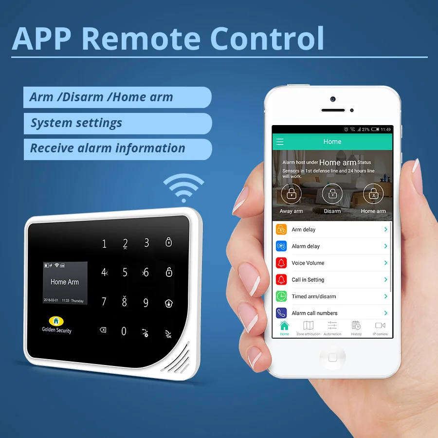 Golden Security Russian Spanish English S5 WIFI GSM Alarm System Security Home GSM Alarm System APP Control Alarm DIY Kit Golden Security Russian Spanish English S5 WIFI GSM Alarm System Security Home GSM Alarm System APP Control Alarm DIY Kit