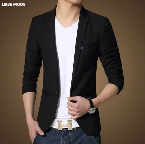 Mens Slim Fit Black Blazer Long Sleeve Plus Size Business Casual Suit