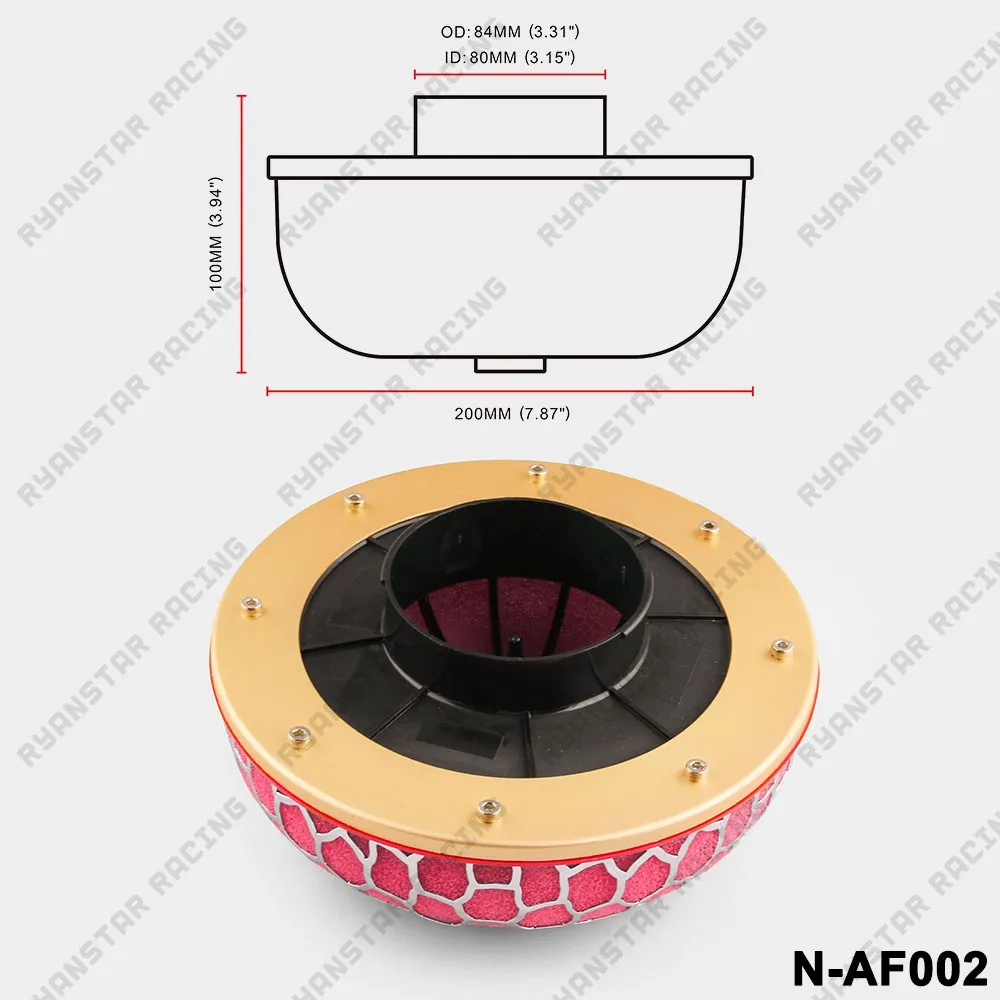 80 мм круглый гриб супер мощность автомобильный воздушный фильтр очиститель Впускной поток красный и зеленый 1 шт. N-AF002