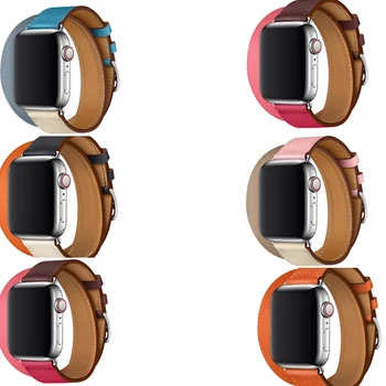

Series 5/4/3/2/1 Genuine Leather Loop Long Double Tour Watch Band for Apple Watch 38/42mm/40mm 44mm Cuff Bracelet straps