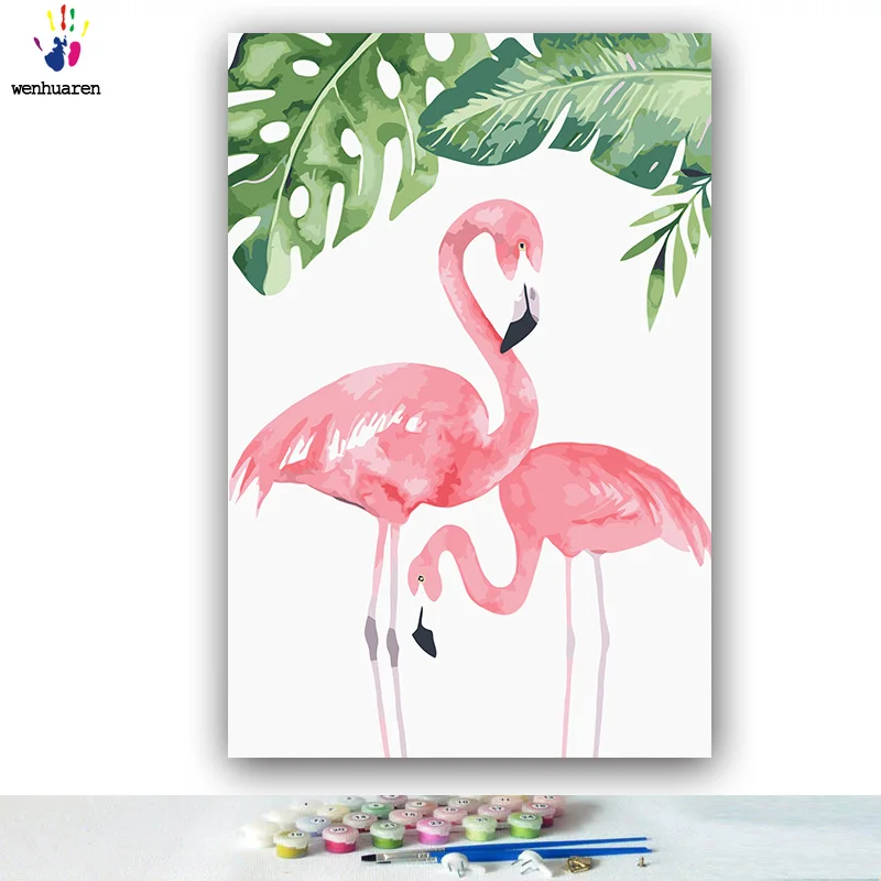DIY цветные картины по номерам с цветами Фламинго Картина Рисунок Живопись по номерам рамка домашний декор три части - Цвет: 3927