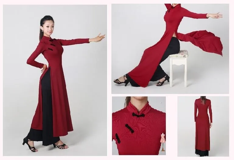 women improved long cheongsam Chinese classical dance costumes customize long sleeves lady Vietnam Robes traditional aodai