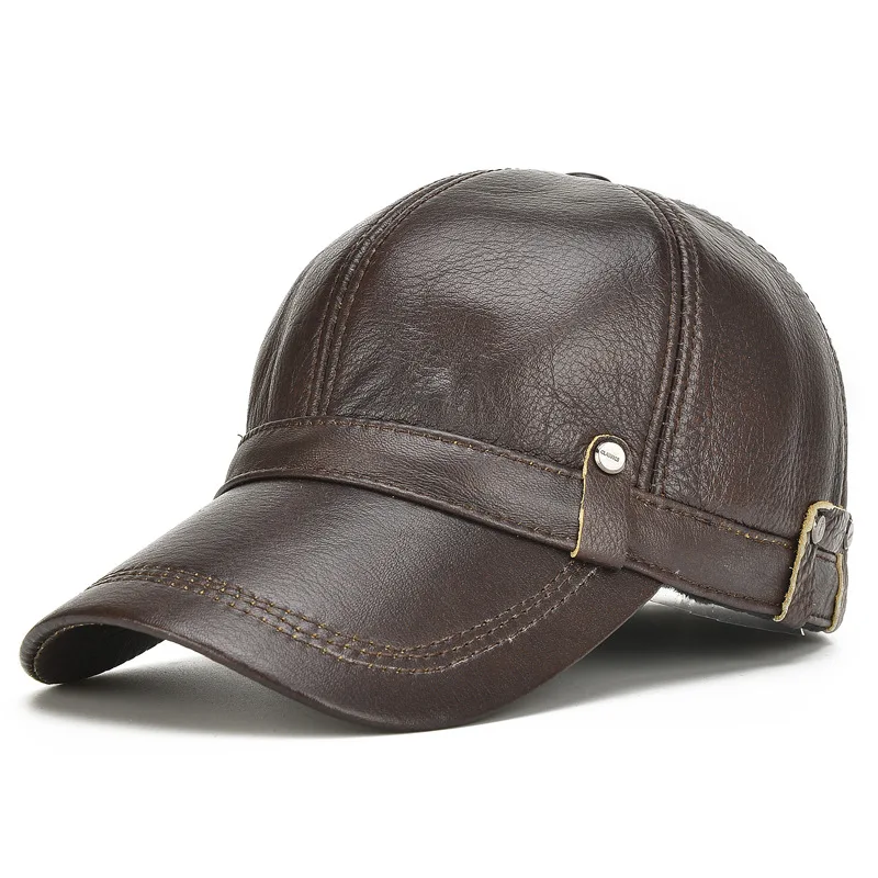 Günstige [NORTHWOOD] Neue Hohe Qualität Echtem Leder Baseball Caps Ohr klappen Snapback Hüte Herren Winter Baseball Caps Hüte knochen masculino
