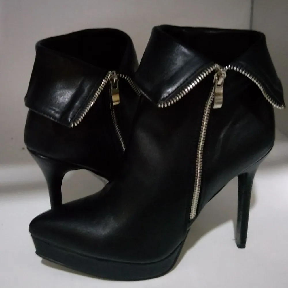 SHOFOO обувь, красивая Модная одежда;, черный кожзаменитель, на молнии, сапоги на высоком каблуке 12,5 см, ботинки до середины икры. Размер: 34-45