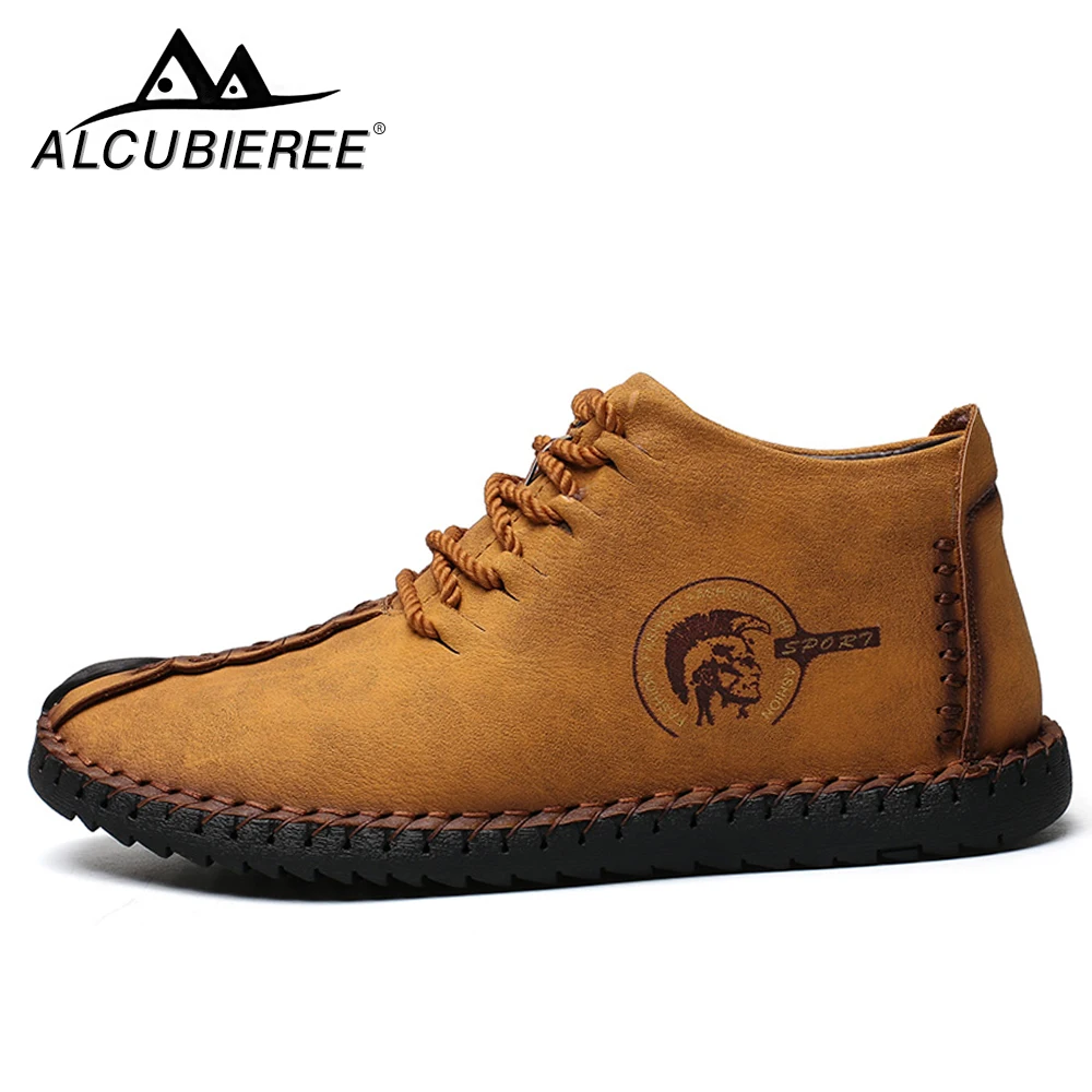 

Fashion Men Boots High Quality Split Leather Ankle Snow Boots Shoes Warm Fur Plush Lace-Up Winter Shoes Plus Size 38~48