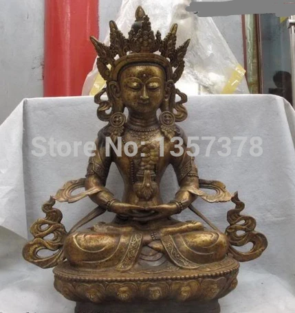 

shitou 00867 Tibetan classic Old Bronze Copper ChangShou Longevity God Amitayus Buddha Statue