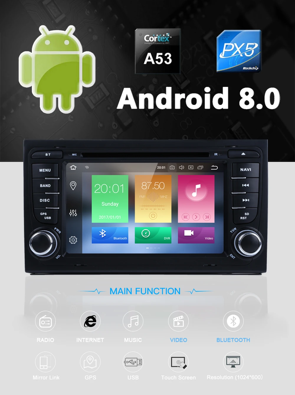 Best Android 8.0 RK3188 2G RAM 2Din Car DVD Player  For A4 S4 RS4 2002-2008 Quad Core CANBUS WIFI 4G GPS Navigation FM Car Radio Map 2