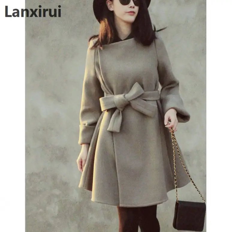 Women Winter Coats Jackets 2018 Autumn Winter Grey Wool Coat Fur Pocekt Long Parka Warm Outwear Spring casaco feminino Coats
