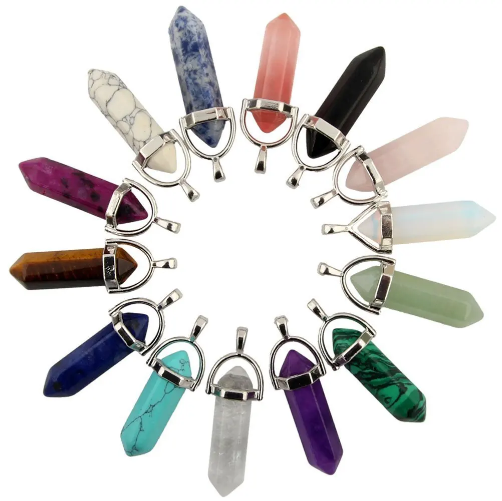 

Mutilcolor 50pcs Bullet Shape Pendants Healing Pointed Chakra Beads Crystal Quartz Stone Randow Color Necklace Jewelry