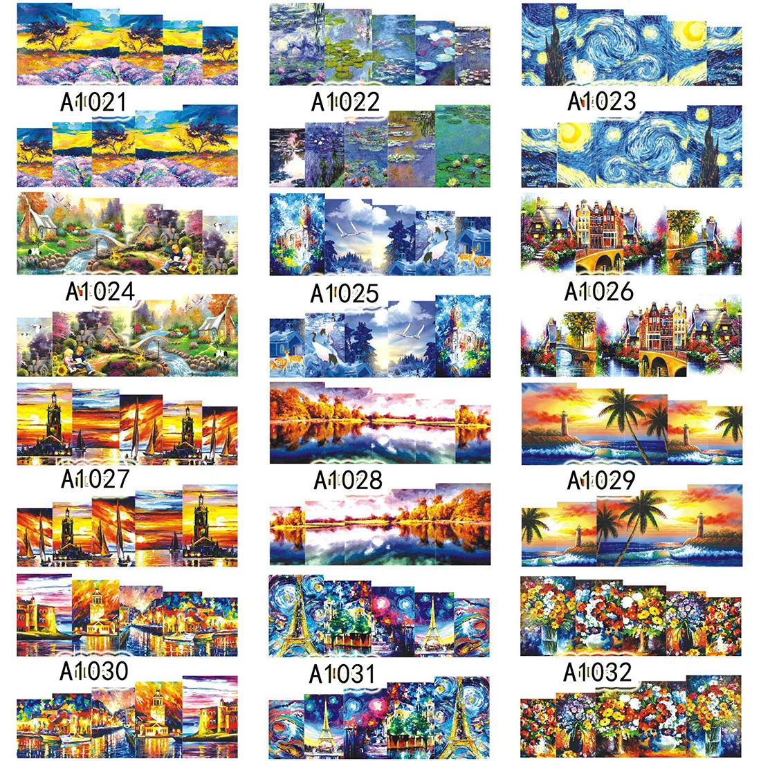 

12 Sheets Van Gogh Oil Painting Tropical Palm Tree Nail Accessoires Nail Sticker Nail Art Decoration Transfer Water Decals