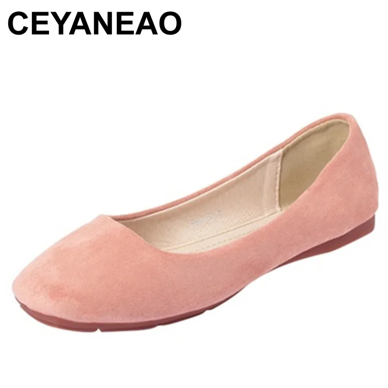 

CEYANEAOLady Square Toe Plus Size Kid Suede Flats For Width Feet TPR Sole High Quality Ballet Loafers Low Cutter Slip-onE2025