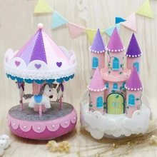 Needle Felt Pack DIY Purple Carousel Music Box Handwork Birthday Gift For Kids Toy Sewing Felt Fabric Home Decorations Craft