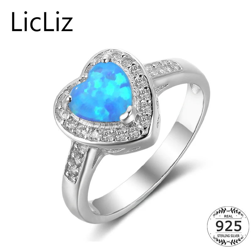 

LicLiz 925 Sterling Silver Heart Ring For Women Gemstone Opal Halo Ring Promise Zircon CZ Pave Eternity Ring Wedding Band LR0387