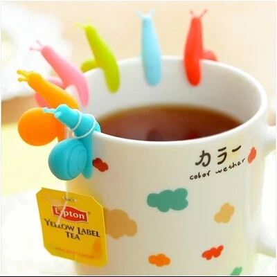 

6Pcs in New Silicone Cute Snail Wineglass Label For Tea Bag Hanging Mug Cup Clip Tea Infuser Filter Diffuser Kitchen Tools