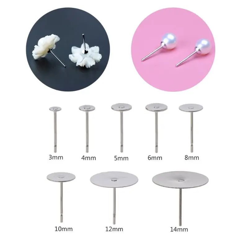 

100Pcs Stainless Steel Flat Glue on Earring Posts Jewelry Findings Earring Accessories Part Jewelry Making