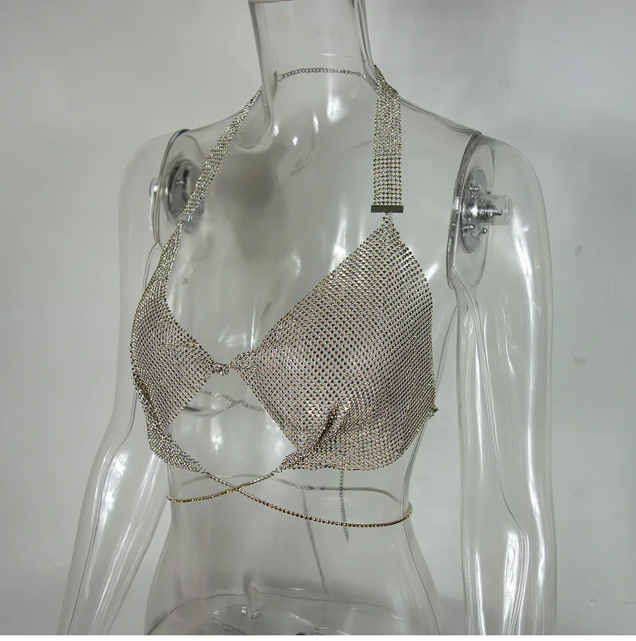 camisola de cristal com decote em v