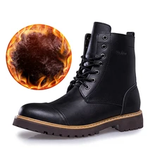 Высококачественная Зимняя мужская обувь из натуральной кожи; модные черные ботинки до середины икры; мужские ботинки из натуральной кожи; зимние мужские ботинки