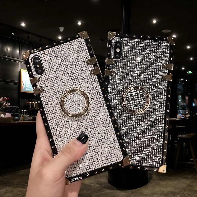 

fashion Glitter with ring stand phone Case for iPhone 6 6s 7 plus 8 8plus Xs back cover for Apple iphone x xr XS MAX case skin