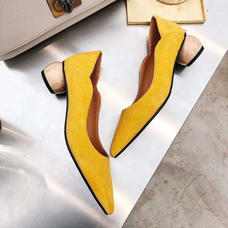 ALLBITEFO/женские офисные вечерние туфли из натуральной кожи на каблуке; модные пикантные женские туфли на высоком каблуке; Каблук «рюмочка»; европейские размеры 34-43 - Цвет: Цвет: желтый
