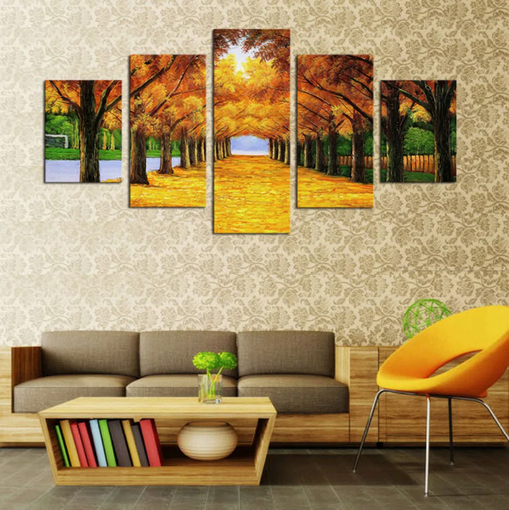 Unframed 5 Panels Nature Yellow Goldentrees Canvas Print Unframed 5 Panels Nature Yellow Goldentrees Canvas Print