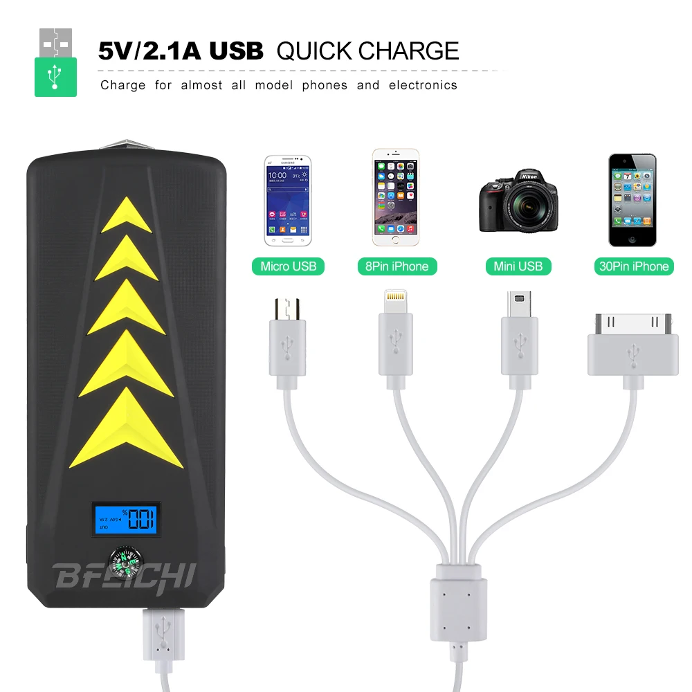 Портативный 12В Автомобильный скачок Stater Power Bank 18000mAh Емкость старт 400A/пик 800A ток USB
