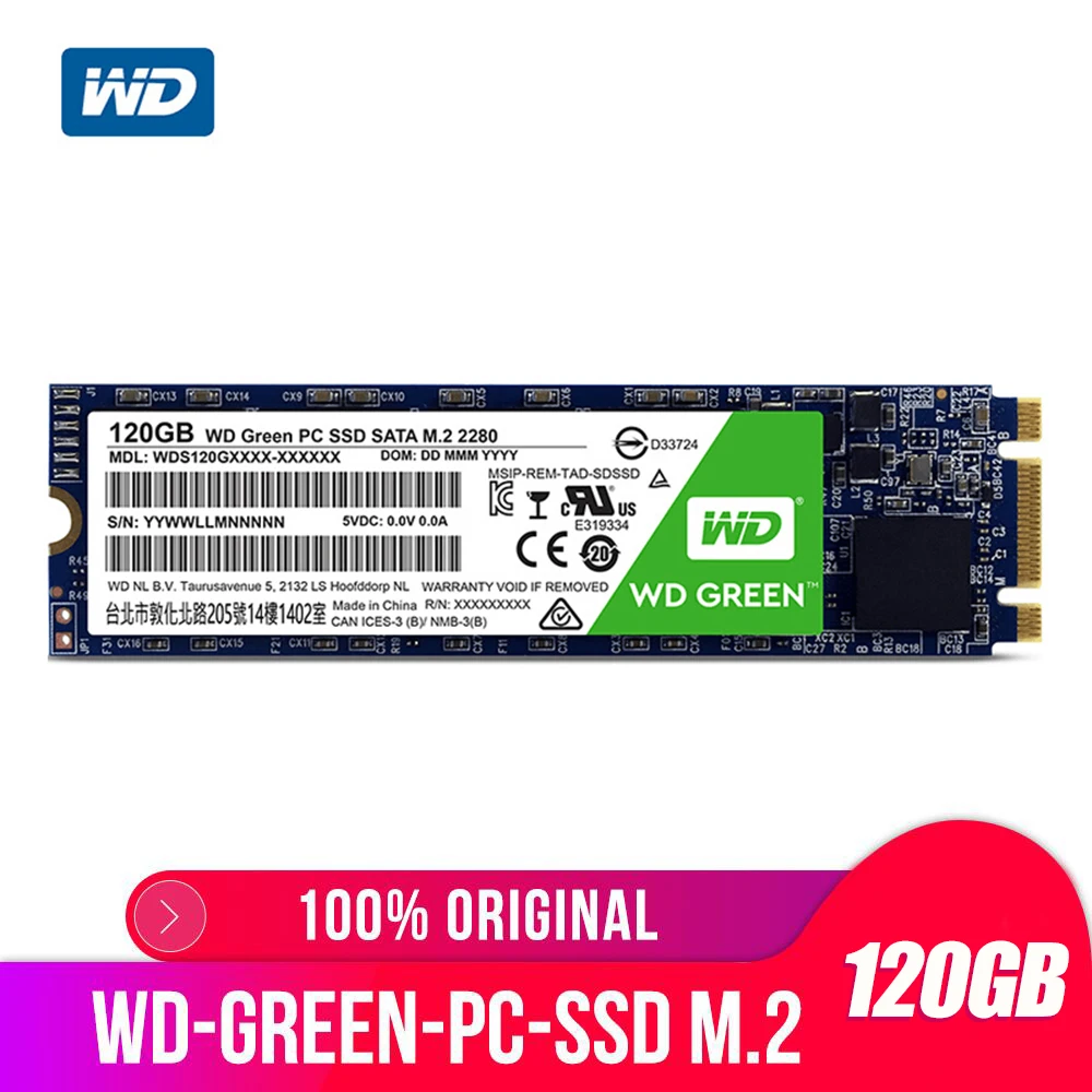 Western Digital WD зеленый ПК SSD 120 ГБ M.2 2280 Внутренний твердотельный жесткий диск WDS120G1G0B 540
