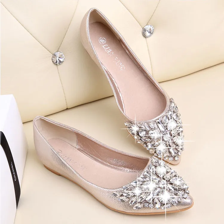 Spring Women Shoes Fashion Women Ballet Shoes Bling Rhinestone Women Flats Princess Shiny Crystal Wedding Shoes Women's Loafers