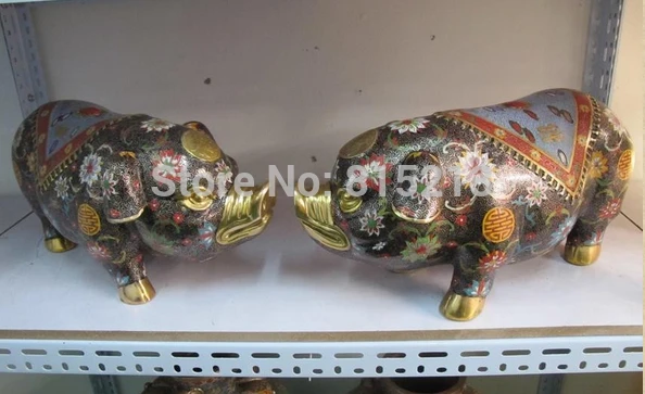 

bi001343 Chinese Royal 100% Bronze Gild Cloisonne Good fortune make a fortune pig pair