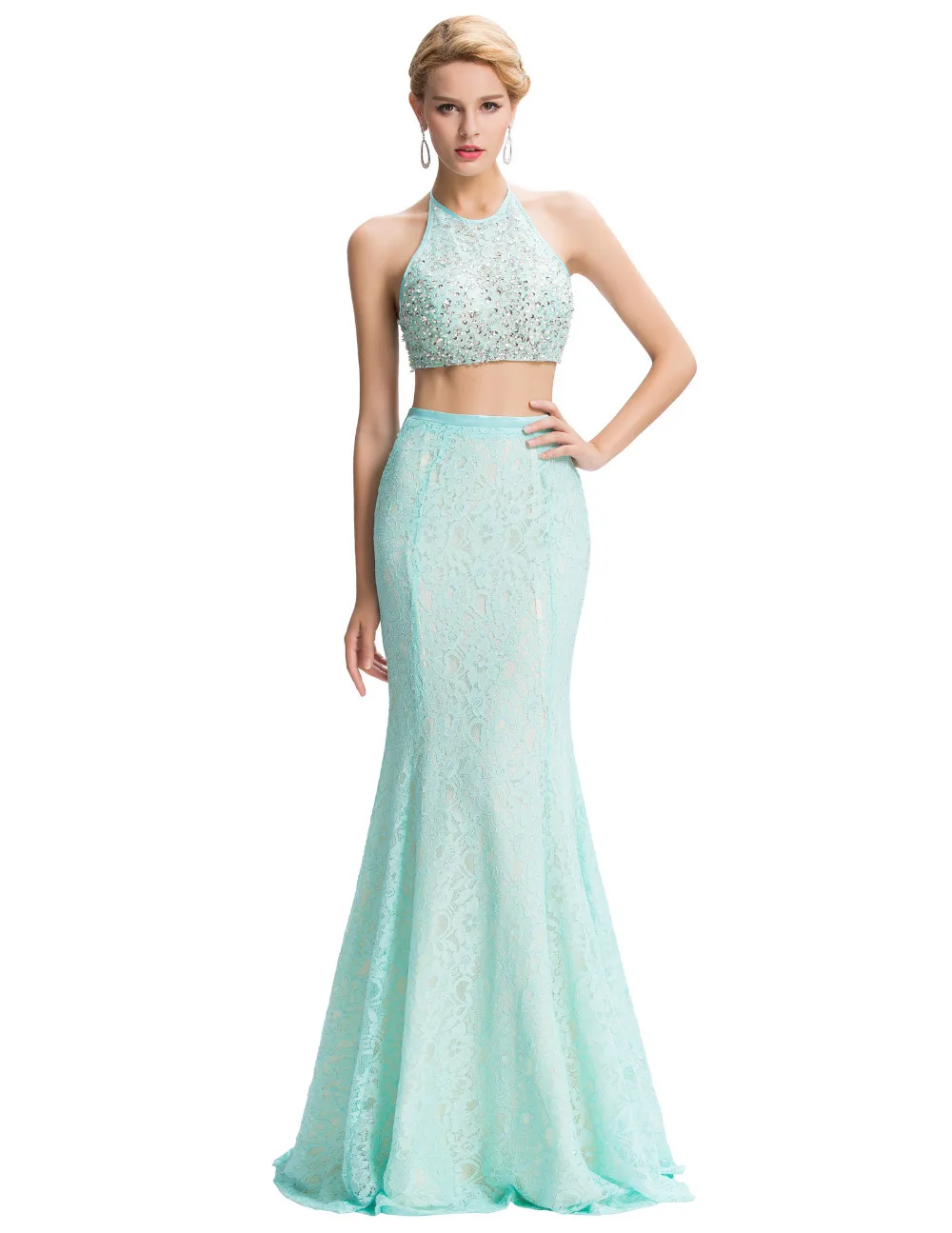 2 Piece font b Prom b font font b Dresses b font Long Pale Turquoise Sexy