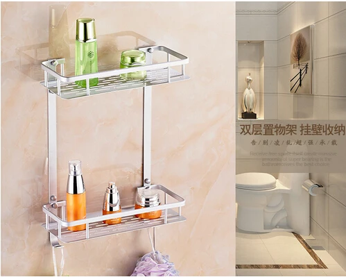 1 قطعة جديد الفضاء الألومنيوم واحدة أو مزدوجة دش الجدار صابون شامبو التجميل تخزين الرف رفوف الحمام KF 2004