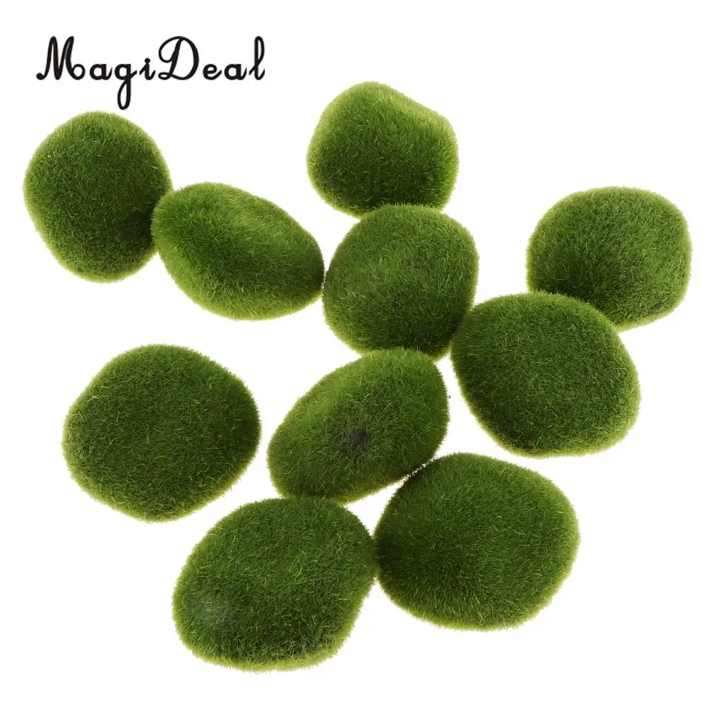 10pcs Artificial Decorative Moss Stones Ball Simulation Flocking Bryophytes Grass Plants Green Moss DIY Micro Landscape Decor
