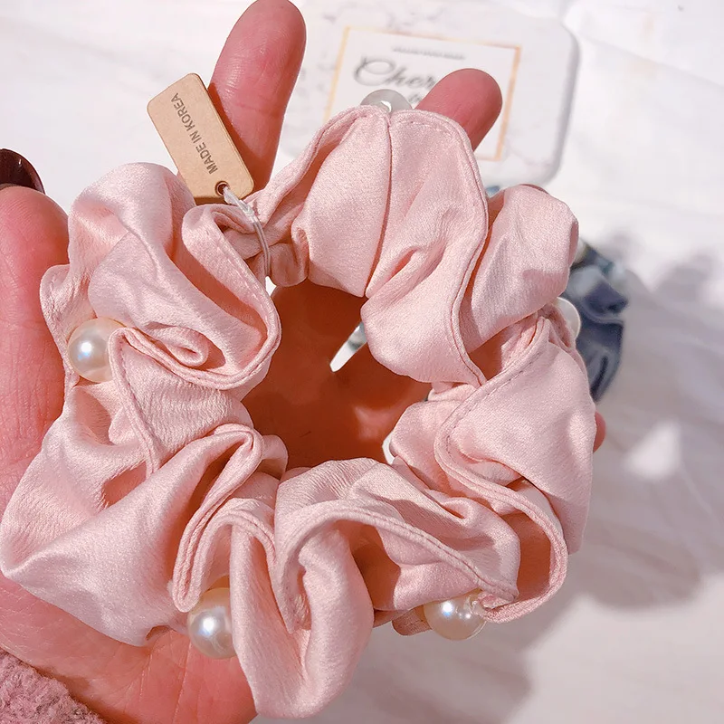 Korean Fashion Summer Elastic Hair band Solid Color Hair Ring Simple Women Hair bands Pearl Hair accessories Dance Scrunchie