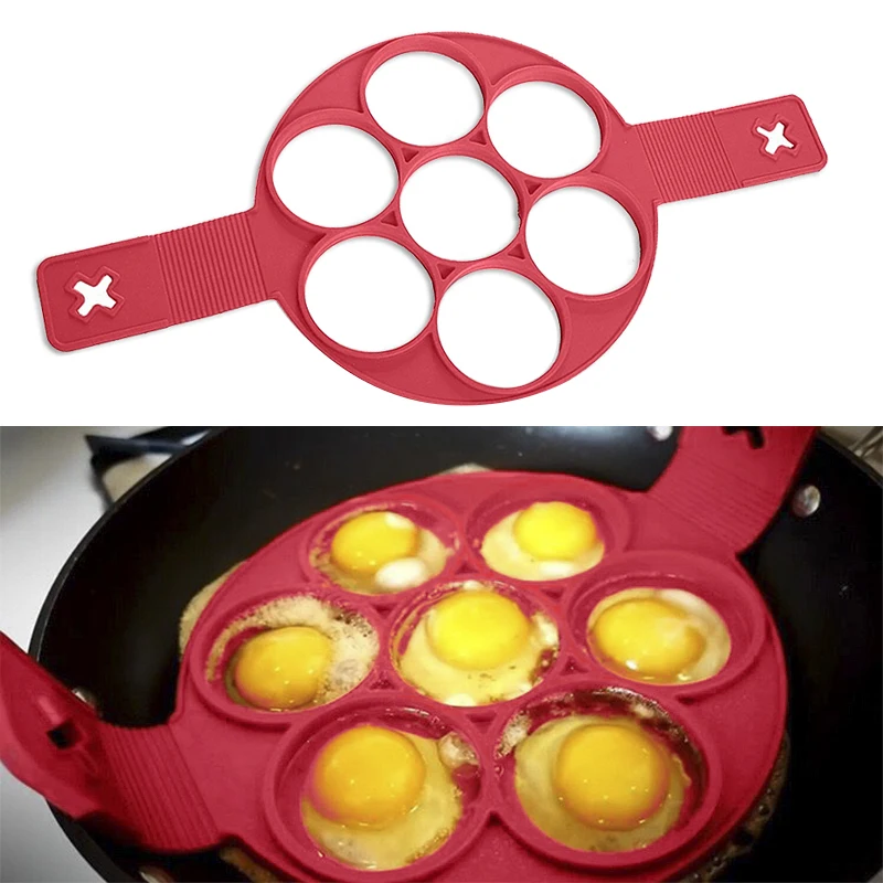 

7 Holes Pancake Silicone Mold Circular Fried Egg Molds Nonstick Flip Pancake Maker Omelette Egg Forms Rings Mold Egg Tools