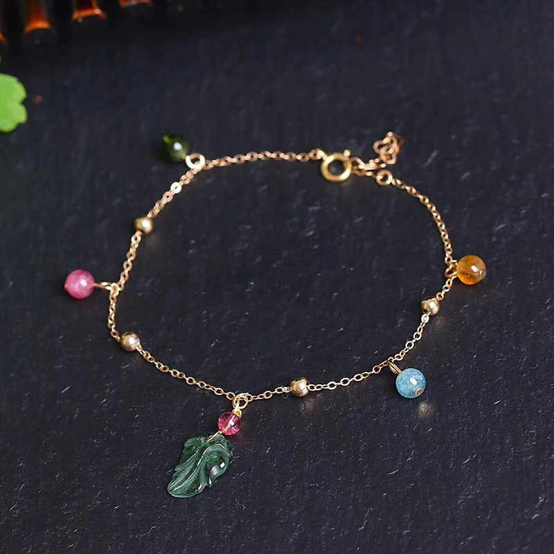 Природный турмалиновый камень браслет DIY модные ювелирные изделия турмалин кристалл в форме листа бусины браслет для женщин ювелирные изделия