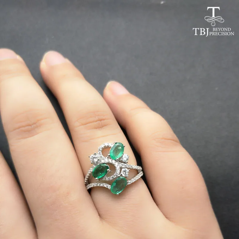 TBJ,Natural Emerald gemstone Ring in 925 sterling silver fine jewelr ,nice gift for wife women anniversarry party with gift box