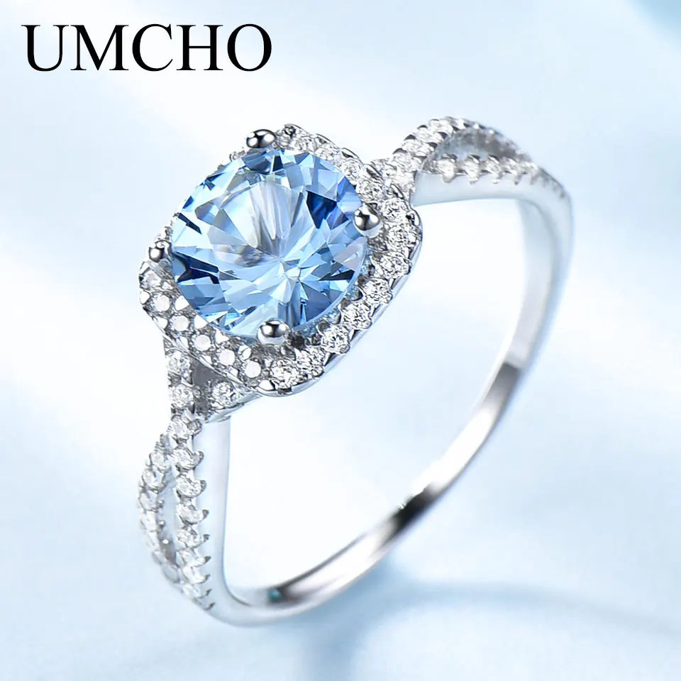 

UMCHO Romantic 925 Sterling Silver Rings Wedding Aquamarine Wedding Rings For Women Engagement Valentine's Gift Fine Jewelry