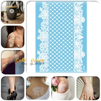 

1PC Large 21 x 15CM Henna Temporary Tattoo Sticker White Color GJ206 Flower Lace Jewerly Design Tattoo Paste Women Body Arm Back