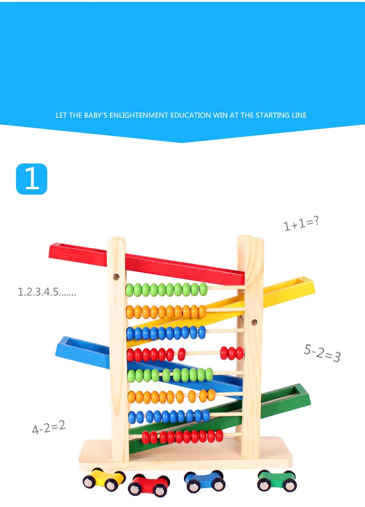 Brinquedo de Madeira Carros de Ensino Ábaco com 4 Bebê Montessori Educacional Criativo Colorido Brinquedo Aprendizagem Ábaco Escorregadio Carro Matemática 5 Brinquedos mat.