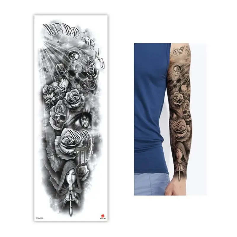 Полный цветок временные наклейки-тату на руку поддельные татуировки наклейки Череп Лев Дракон краска для тела водонепроницаемый передача поддельные татуировки рукава - Цвет: B
