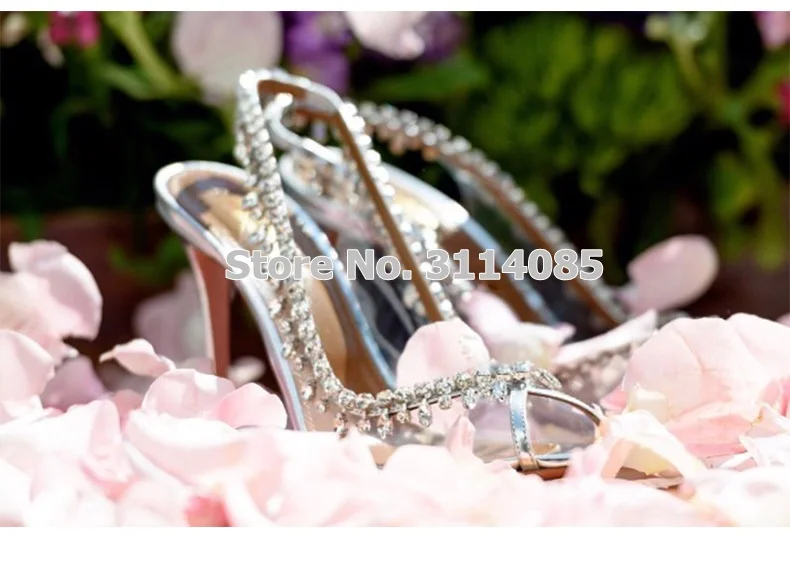 New Arrival Celebrity Silver Slingback Shining Crystal Wedding Shoes Fringe Rhinestone Peep Toe Stiletto Heels Clear PVC Pumps