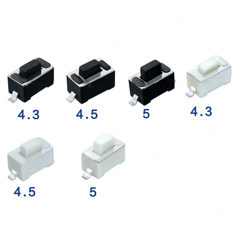 50 шт. 3*6*4,3/4,5/5 мм Панель PCB Мгновенный Тактильные Такт Кнопочный микропереключатель 2-контактный DIP светильник сенсорные клавиши клавиатуры черный/белый