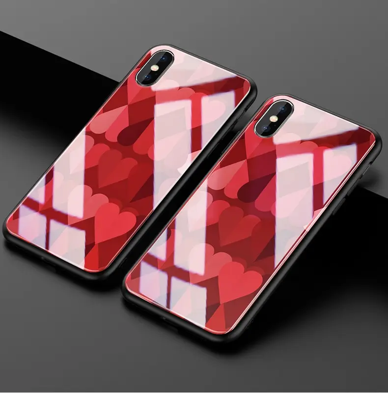 Tempered glass phone case Red heart cover for iPhone X XR XS Max 8 7 6s Plus 5s for Samsung Galaxy s8 s9 plus s7 Edge cases