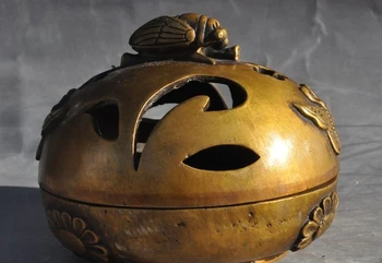 

marked chinese pure bronze Butterfly Cicada Flower statue Incense burner Censer