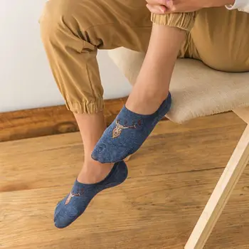

Summer New Man Breathable Invisible Socks Cartoon Elk Pattern Shallow Mouth Silicone Non-slip Thin Boat Socks