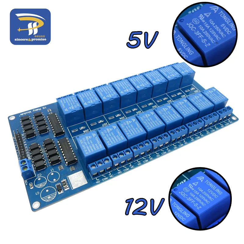 

DC 5V 12V Sixteen 16 Channel Relay Module Interface Board With Optocoupler Protection LM2576 Power for arduino Diy Kit