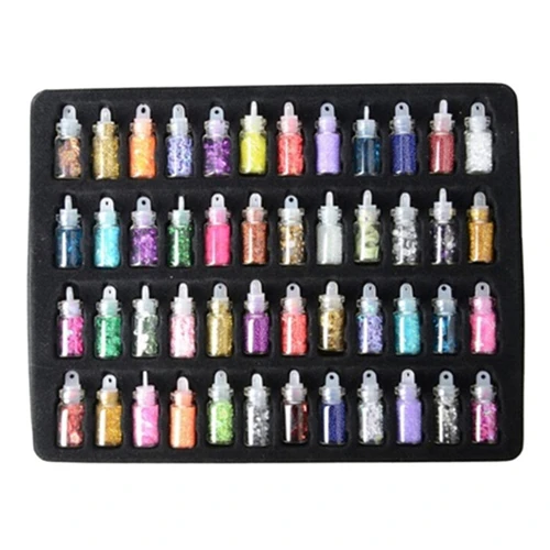 

48 Bottles/Set UV Gel Colorful Sequins Set Giltter Sequins Powder Set Beads For Acrylic Nail Art Decoration Wholesale