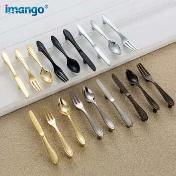 

Creative Knife Fork Spoon Style Handle Furniture Wardrobe Knob Cupboard Kitchen Table Hanging Cabinet Cutlery Pulls High-Quality
